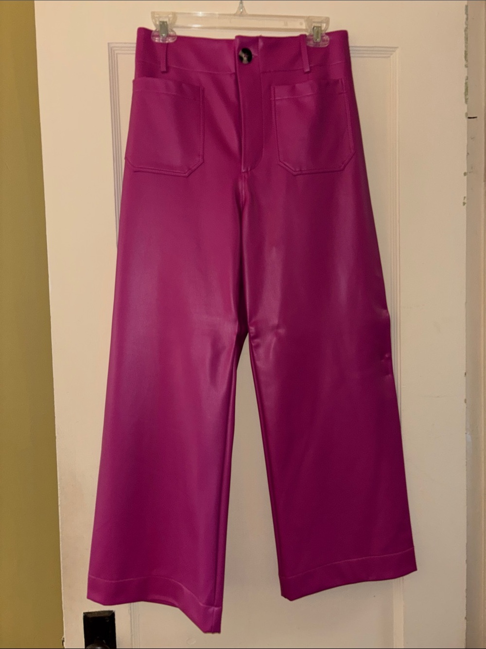 Maeve by Anthropologie Fuchsia Wide-Leg Faux Leather Pants